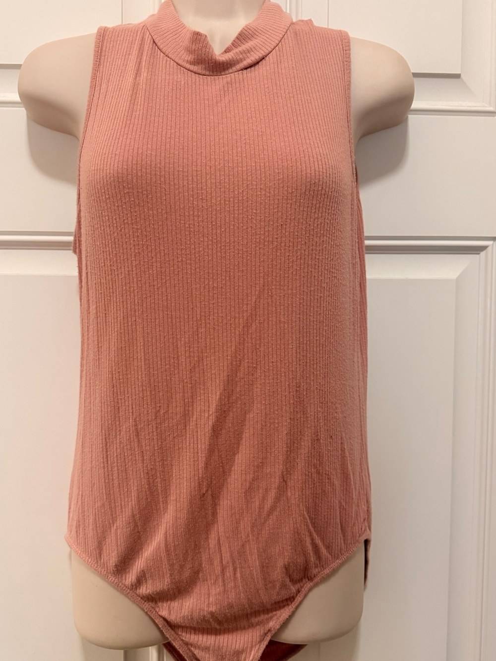 Ambiance Ribbed Mock Neck Sleeveless Bodysuit- Pink, XL